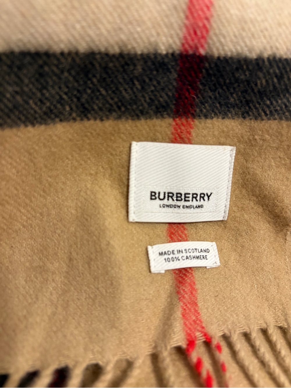 Burberry Beige, Black & White Signature Check Cashmere Fringe Scarf - Picture 3 of 5